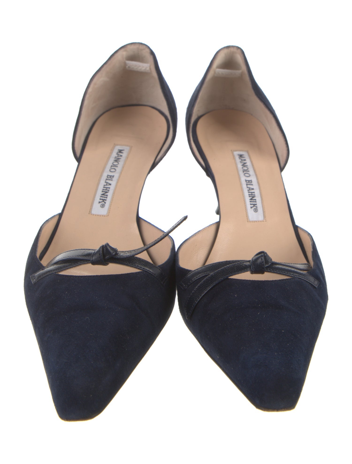 Manolo Blahnik Suede Bow Accents D'Orsay Pumps